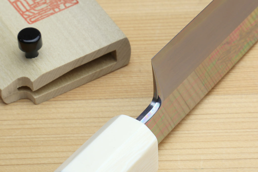 Yoshihiro Left-Handed Ginsan Mirror Polished Stain Resistant Steel Yanagi Sushi Sashimi Japanese Knife Octagonal Handle with Alternative Ivory Bolster