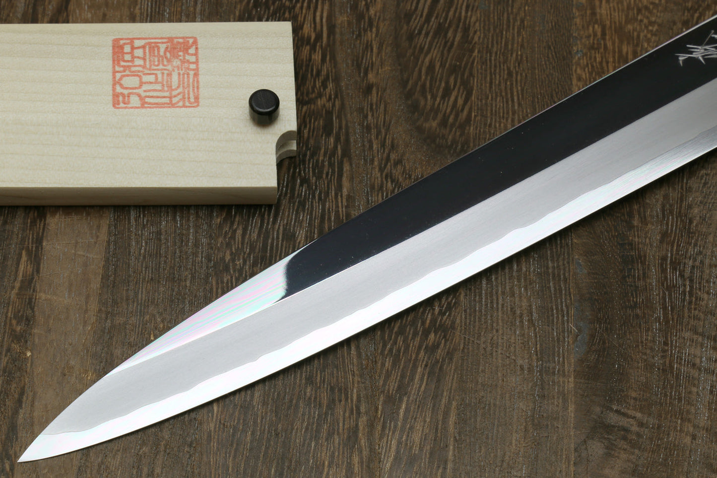 Yoshihiro Left-Handed Ginsan Mirror Polished Stain Resistant Steel Yanagi Sushi Sashimi Japanese Knife Triple Nickel Silver Ring and Ebony Handle