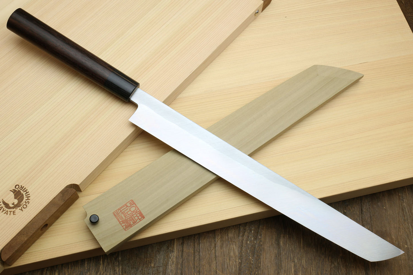 Yoshihiro Left Handed Hongasumi White Steel Sakimaru Takobiki Sushi Sashimi Japanese Knife Shitan Handle