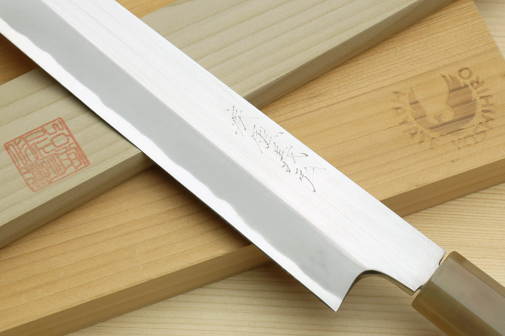 Yoshihiro Left Handed Masashi Hongasumi White Steel Yanagi Sushi Sashimi Japanese Knife Ebony Handle