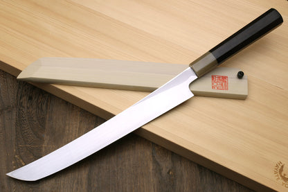 Yoshihiro Masashi Hongasumi White Steel Curved Sakimaru Takobiki Sushi Sashimi Japanese Knife Ebony Handle