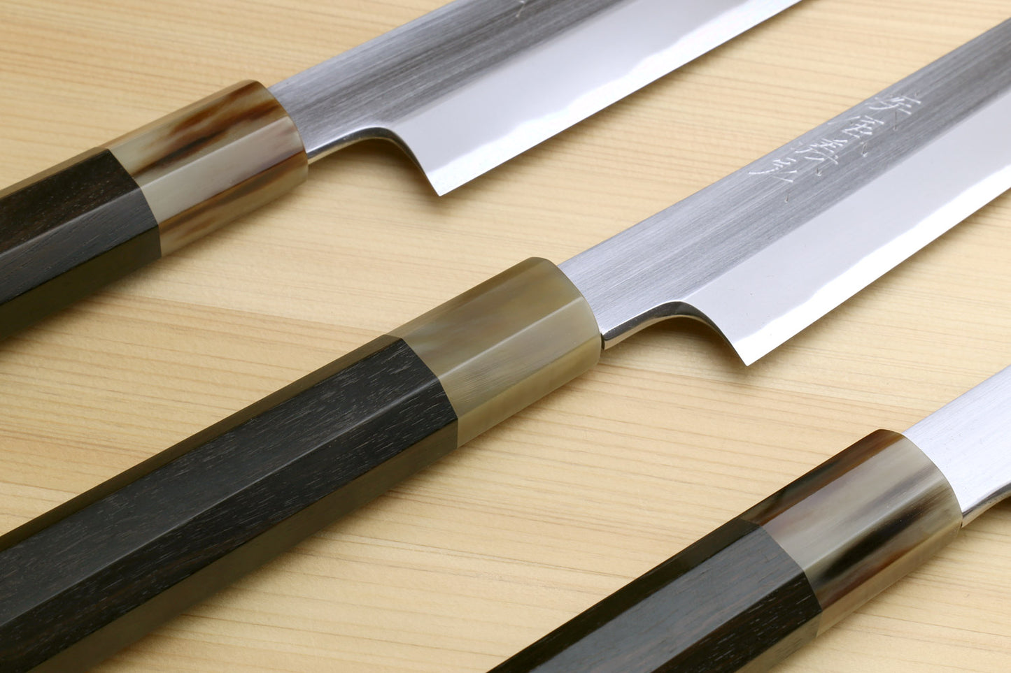 Yoshihiro Masashi Hongasumi White Steel Curved Sakimaru Takobiki Sushi Sashimi Japanese Knife Ebony Handle