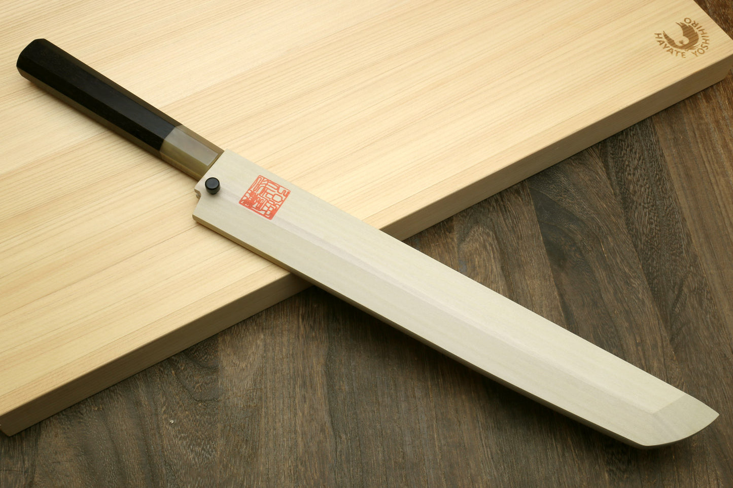 Yoshihiro Masashi Hongasumi White Steel Curved Sakimaru Takobiki Sushi Sashimi Japanese Knife Ebony Handle