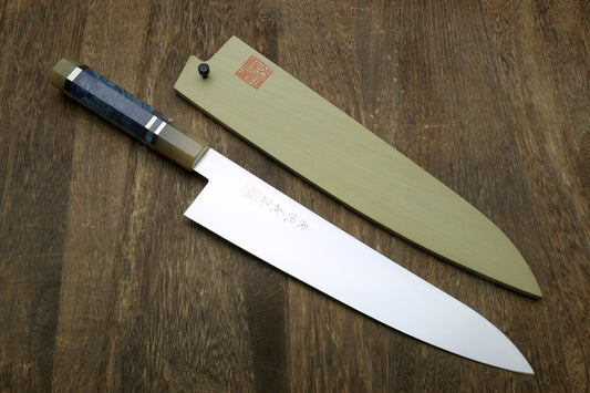 Yoshihiro AUS10 Ice Hardened Stainless Steel Gyuto Japanese Chef Knife with Ocean Blue Handle 9.5" (240mm)