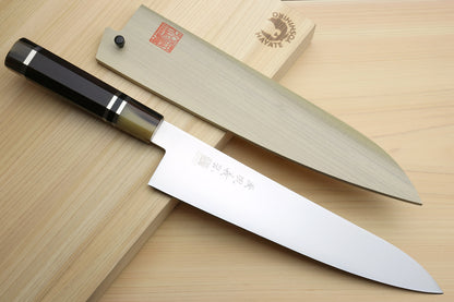 Yoshihiro AUS10 Ice Hardened Stainless Steel Gyuto Japanese Chef Knife Octagonal Ebony wood Handle with Triple ring 9.5"(240mm)