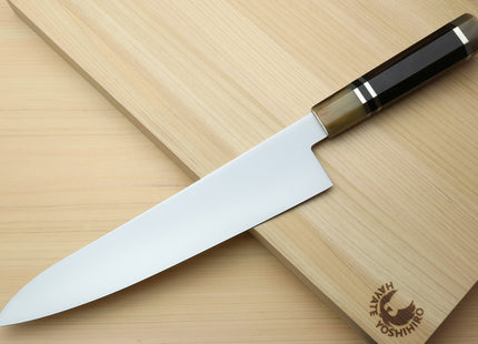 Yoshihiro AUS10 Ice Hardened Stainless Steel Gyuto Japanese Chef Knife Octagonal Ebony wood Handle with Triple ring 9.5"(240mm)