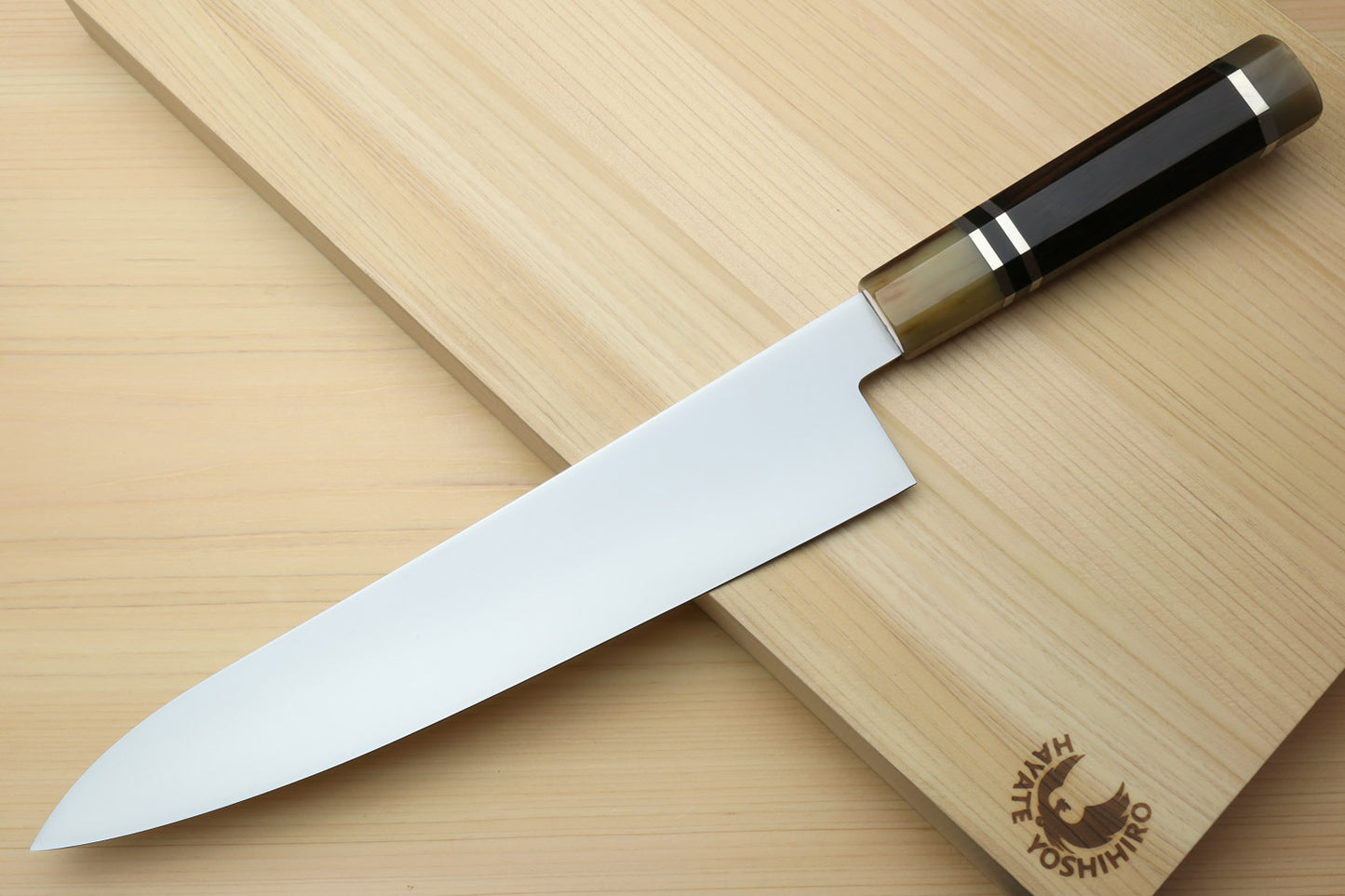 Yoshihiro AUS10 Ice Hardened Stainless Steel Gyuto Japanese Chef Knife Octagonal Ebony wood Handle with Triple ring 9.5"(240mm)