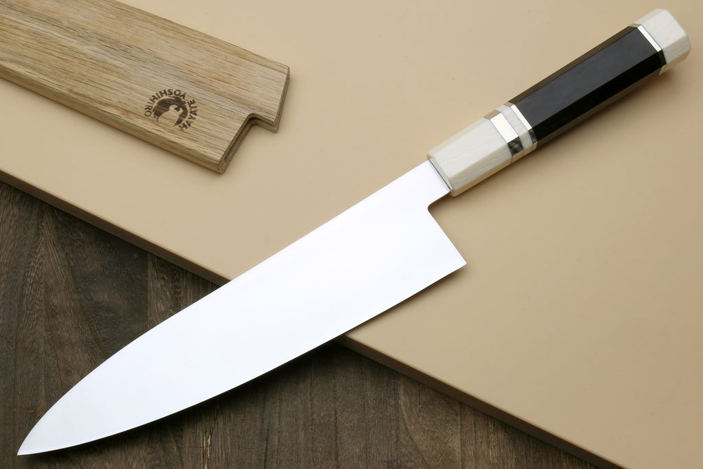 Yoshihiro AUS10 Ice Hardened Stainless Steel Gyuto Japanese Chef Knife Ebony Wood Handle with Alternative Ivory Bolster