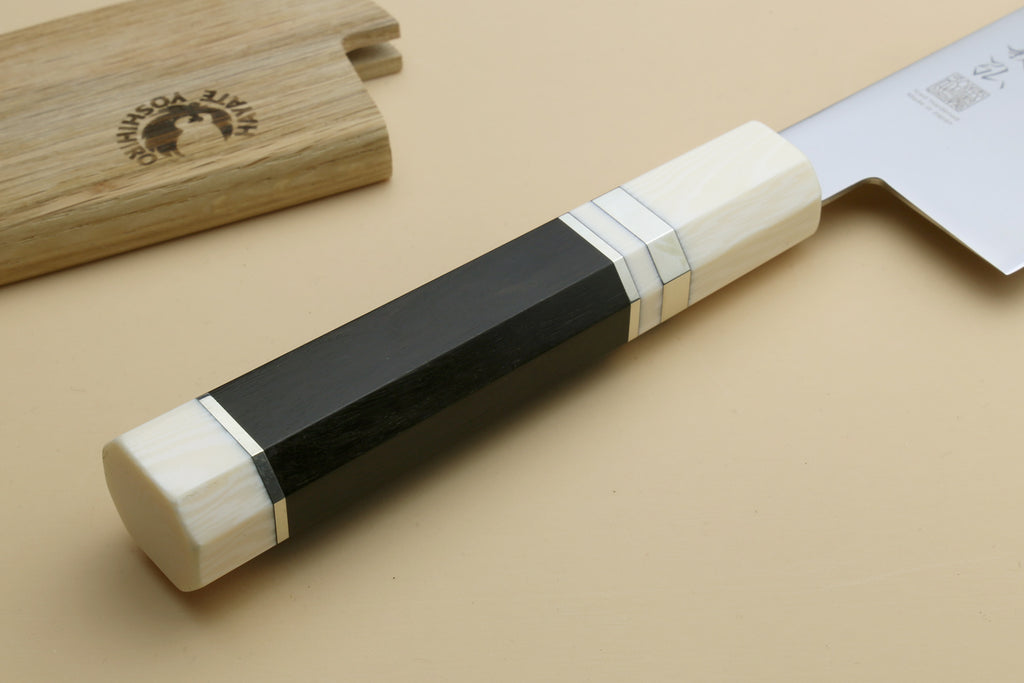 Yoshihiro AUS10 Ice Hardened Stainless Steel Gyuto Japanese Chef Knife Ebony Wood Handle with Alternative Ivory Bolster