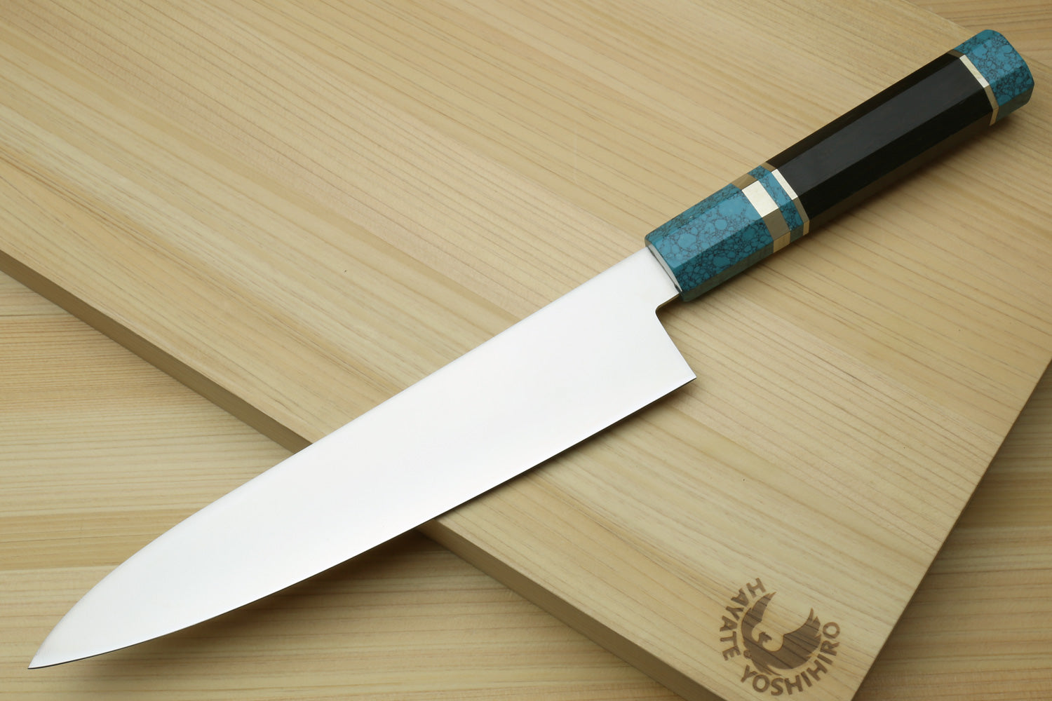 Yoshihiro AUS10 Ice Hardened Stainless Steel Gyuto Japanese Chef Knife with Turquoise Blue Handle 8.25" (210mm)