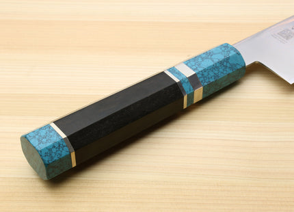 Yoshihiro AUS10 Ice Hardened Stainless Steel Gyuto Japanese Chef Knife with Turquoise Blue Handle 8.25" (210mm)