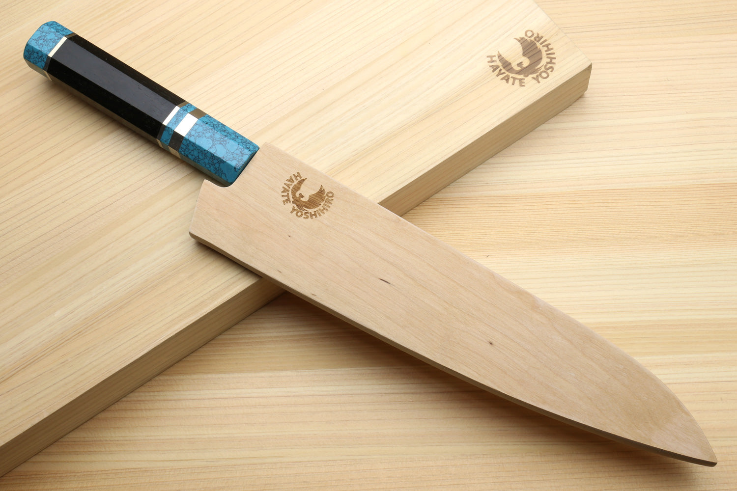 Yoshihiro AUS10 Ice Hardened Stainless Steel Gyuto Japanese Chef Knife with Turquoise Blue Handle 8.25" (210mm)