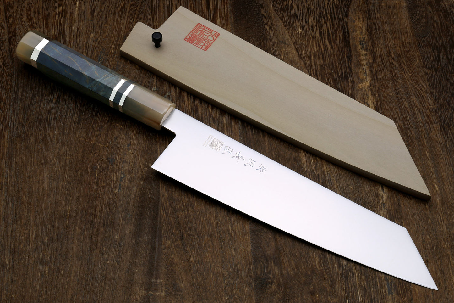 Yoshihiro AUS10 Ice Hardened Stainless Steel Kiritsuke Japanese Chef Knife with Ocean Blue Handle