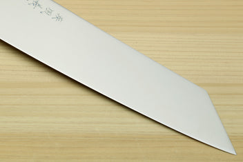 Kiritsuke chef knife with long pointed stainless blade and sharp edge