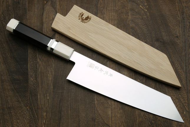 Yoshihiro AUS10 Ice Hardened Stainless Steel Kiritsuke Japanese Chef Knife Ebony Wood Handle with Alternative Ivory Bolster