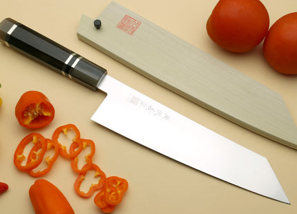 Yoshihiro AUS10 Ice Hardened Stainless Steel Kiritsuke Japanese Chef Knife Triple Ring Ebony Handle
