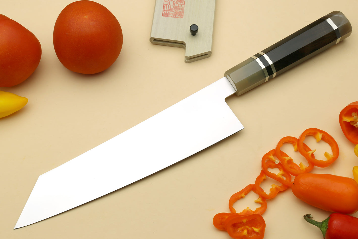 Yoshihiro AUS10 Ice Hardened Stainless Steel Kiritsuke Japanese Chef Knife Triple Ring Ebony Handle