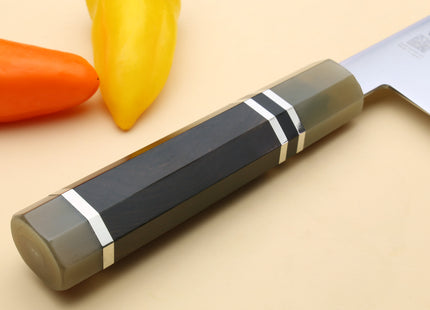 Yoshihiro AUS10 Ice Hardened Stainless Steel Kiritsuke Japanese Chef Knife Triple Ring Ebony Handle