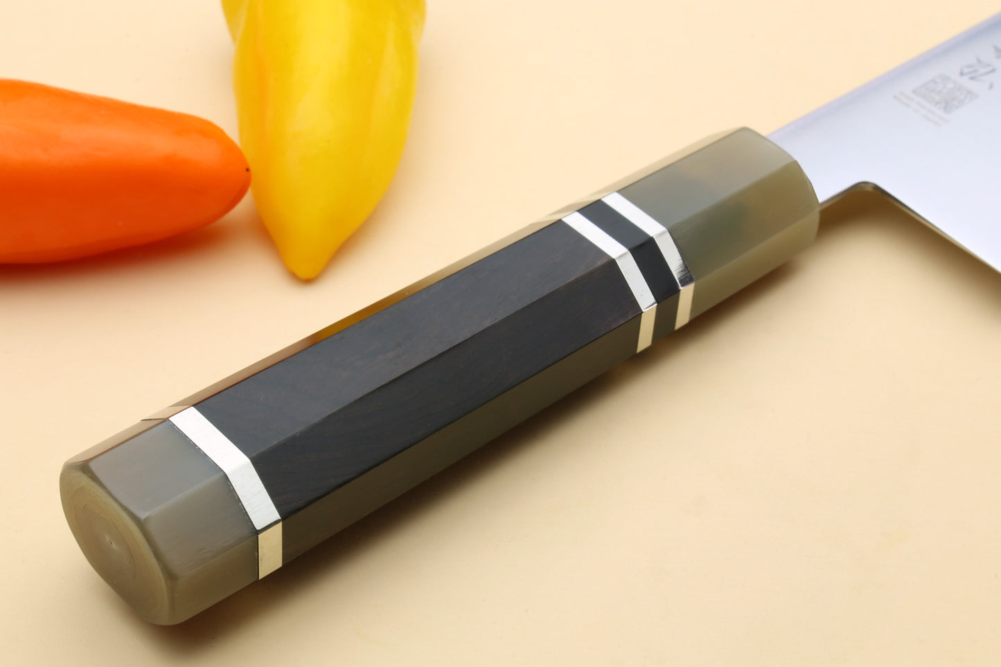 Yoshihiro AUS10 Ice Hardened Stainless Steel Kiritsuke Japanese Chef Knife Triple Ring Ebony Handle