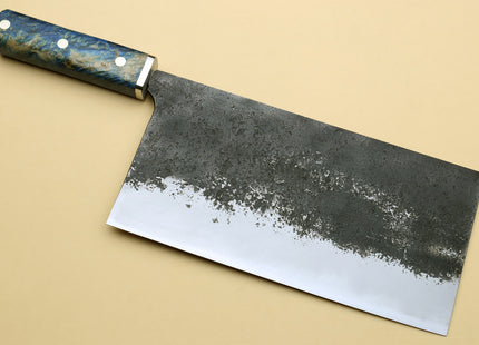 Yoshihiro Nashiji High Carbon Blue Steel #2 Chinese-Style Cleaver Vegetable Knife with Stabilized Maple Burl Handle (Mazaki Special Edition: TYPE A)
