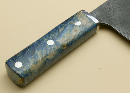 Yoshihiro Nashiji High Carbon Blue Steel #2 Chinese-Style Cleaver Vegetable Knife with Stabilized Maple Burl Handle (Mazaki Special Edition: TYPE A)