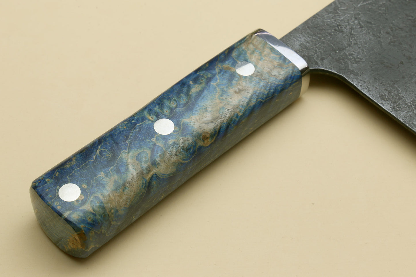 Yoshihiro Nashiji High Carbon Blue Steel #2 Chinese-Style Cleaver Vegetable Knife with Stabilized Maple Burl Handle (Mazaki Special Edition: TYPE A)