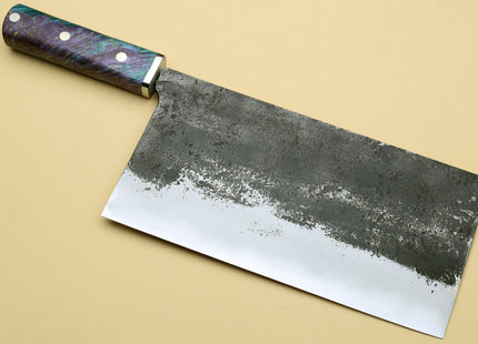 Yoshihiro Nashiji High Carbon Blue Steel #2 Chinese-Style Cleaver Vegetable Knife with Stabilized Maple Burl Handle (Mazaki Special Edition: TYPE B)