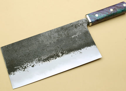 Yoshihiro Nashiji High Carbon Blue Steel #2 Chinese-Style Cleaver Vegetable Knife with Stabilized Maple Burl Handle (Mazaki Special Edition: TYPE B)