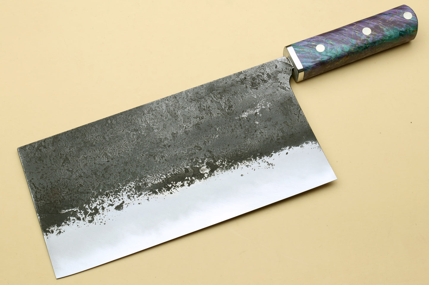 Yoshihiro Nashiji High Carbon Blue Steel #2 Chinese-Style Cleaver Vegetable Knife with Stabilized Maple Burl Handle (Mazaki Special Edition: TYPE B)