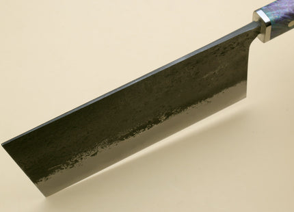 Yoshihiro Nashiji High Carbon Blue Steel #2 Chinese-Style Cleaver Vegetable Knife with Stabilized Maple Burl Handle (Mazaki Special Edition: TYPE B)