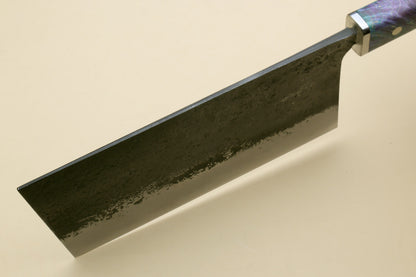 Yoshihiro Nashiji High Carbon Blue Steel #2 Chinese-Style Cleaver Vegetable Knife with Stabilized Maple Burl Handle (Mazaki Special Edition: TYPE B)