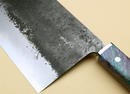 Yoshihiro Nashiji High Carbon Blue Steel #2 Chinese-Style Cleaver Vegetable Knife with Stabilized Maple Burl Handle (Mazaki Special Edition: TYPE B)