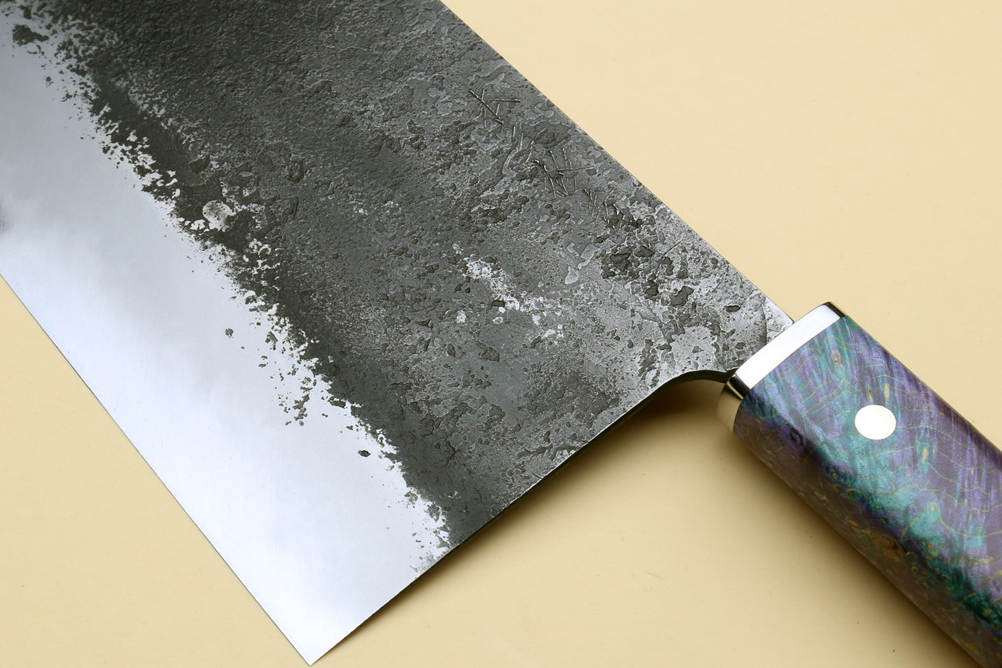 Yoshihiro Nashiji High Carbon Blue Steel #2 Chinese-Style Cleaver Vegetable Knife with Stabilized Maple Burl Handle (Mazaki Special Edition: TYPE B)