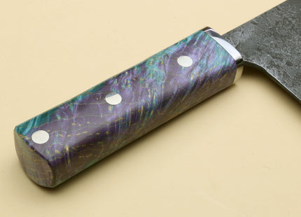 Yoshihiro Nashiji High Carbon Blue Steel #2 Chinese-Style Cleaver Vegetable Knife with Stabilized Maple Burl Handle (Mazaki Special Edition: TYPE B)