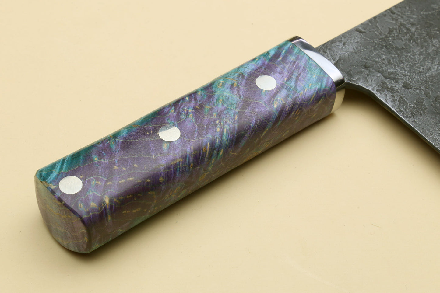 Yoshihiro Nashiji High Carbon Blue Steel #2 Chinese-Style Cleaver Vegetable Knife with Stabilized Maple Burl Handle (Mazaki Special Edition: TYPE B)