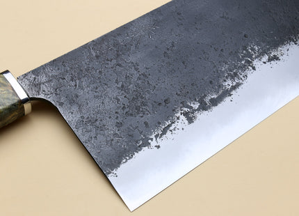Yoshihiro Nashiji High Carbon White Steel #2 Chinese-Style Cleaver Vegetable Knife with Stabilized Maple Burl Handle (Mazaki Special Edition: TYPE C)