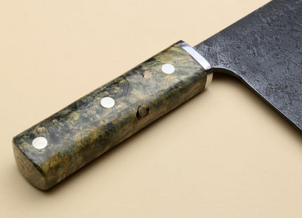 Yoshihiro Nashiji High Carbon White Steel #2 Chinese-Style Cleaver Vegetable Knife with Stabilized Maple Burl Handle (Mazaki Special Edition: TYPE C)