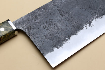 Yoshihiro Nashiji High Carbon White Steel #2 Chinese-Style Cleaver Vegetable Knife with Stabilized Maple Burl Handle (Mazaki Special Edition: TYPE D)