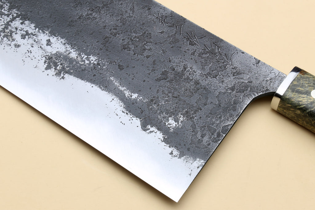 Yoshihiro Nashiji High Carbon White Steel #2 Chinese-Style Cleaver Vegetable Knife with Stabilized Maple Burl Handle (Mazaki Special Edition: TYPE D)