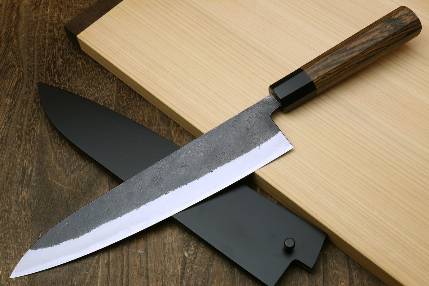 Yoshihiro Nashiji High Carbon White Steel #2 Japanese Gyuto Chefs Knife with Cocobolo Wood Handle