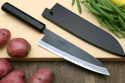 Yoshihiro High Carbon Blue Steel #2 Kurouchi Gyuto Japanese Multipurpose Knife with Ebony Wood Handle