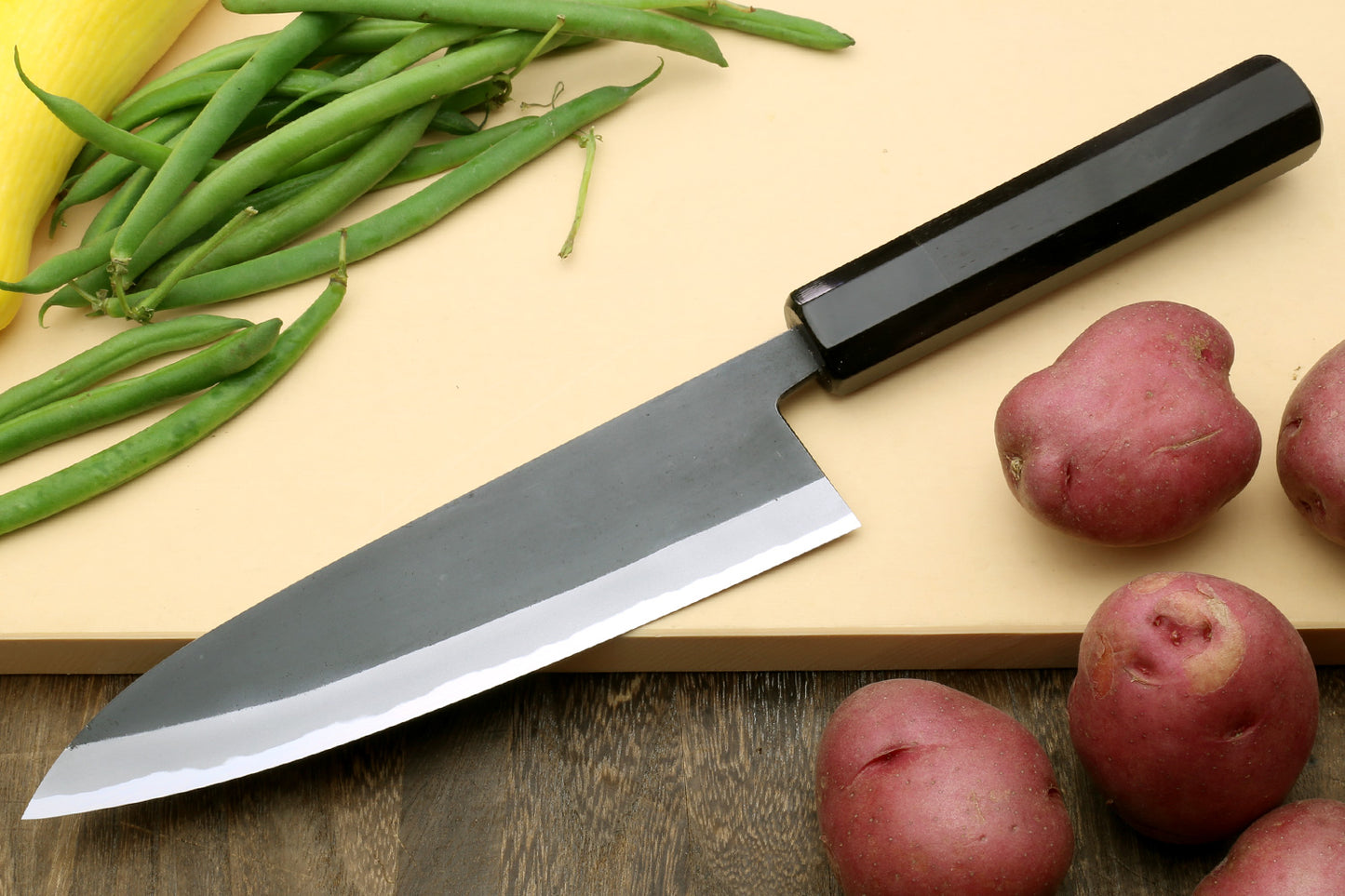 Yoshihiro High Carbon Blue Steel #2 Kurouchi Gyuto Japanese Multipurpose Knife with Ebony Wood Handle