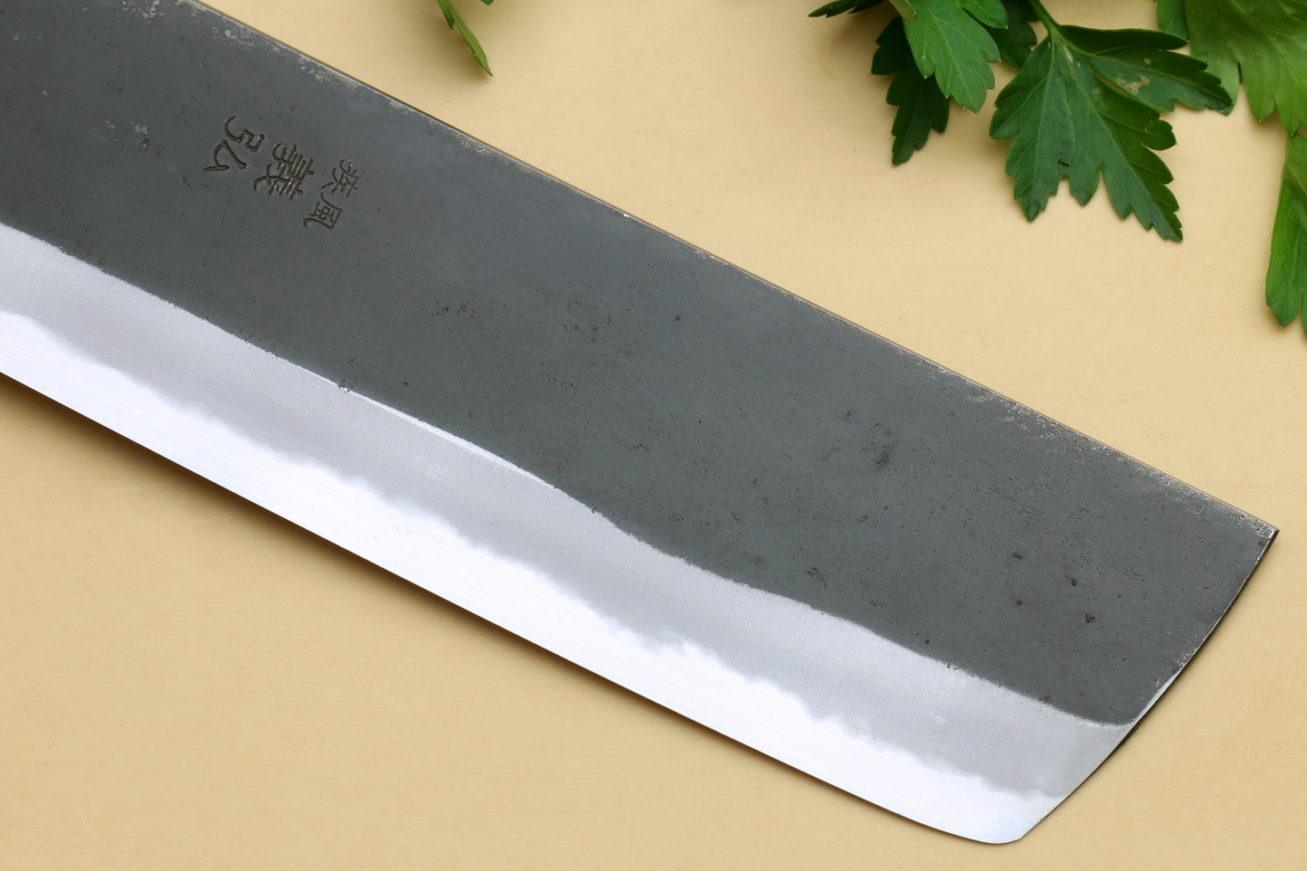 Yoshihiro High Carbon Blue Steel #2 Kurouchi Nakiri Japanese Vegetable Knife with Ebony Wood Handle