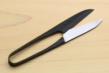 Japanese sewing snip scissors with black handle and silver blade