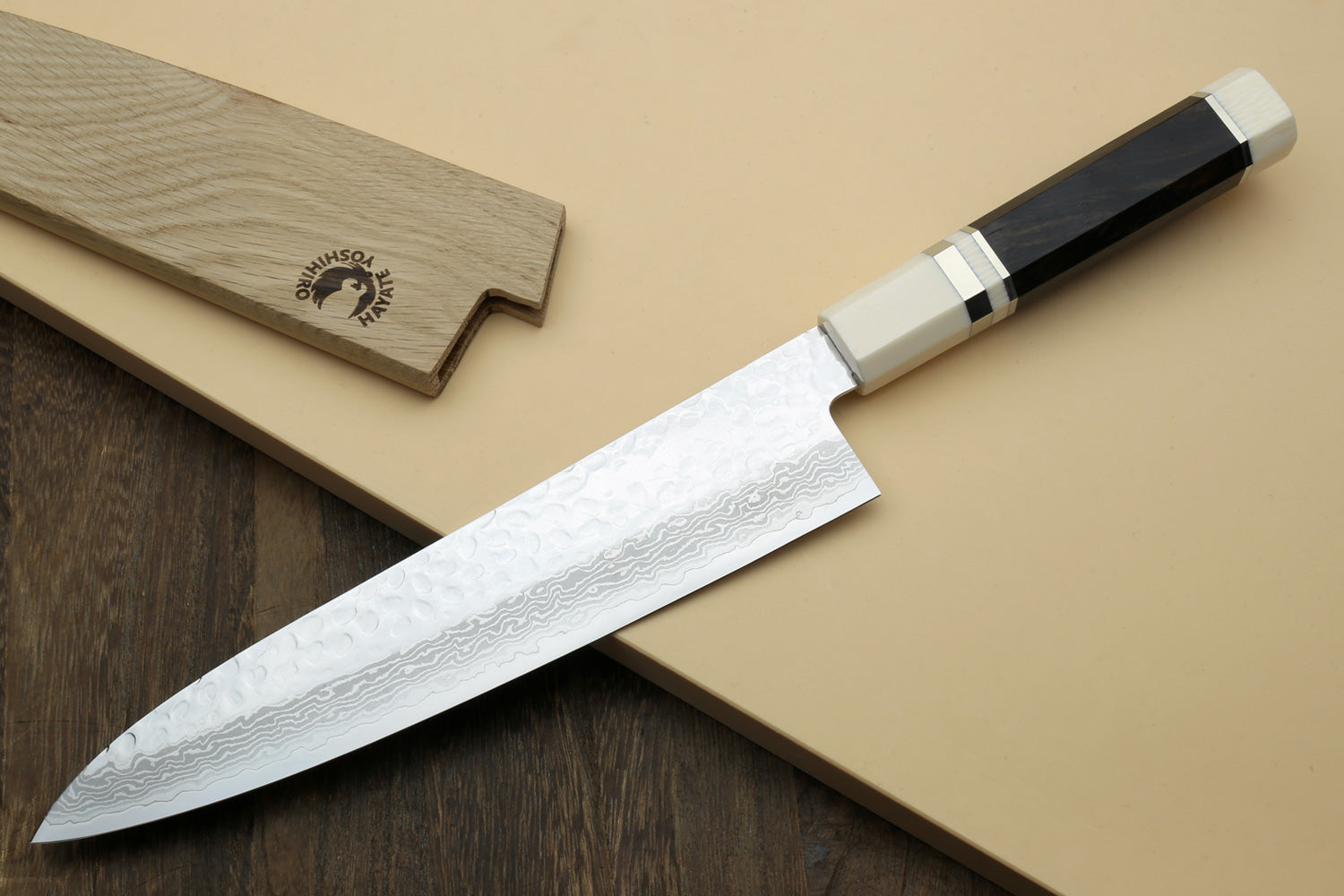 Yoshihiro VG-10 46 Layers Hammered Damascus Gyuto Japanese Chefs Knife Octagonal Alternative Ivory Handle