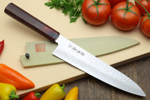 Yoshihiro VG-10 46 Layers Hammered Damascus Gyuto Japanese Chefs Knife (Octagonal Shitan Rosewood Handle)