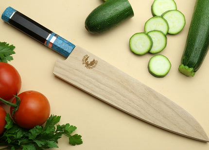Yoshihiro VG-10 46 Layers Hammered Damascus Gyuto Japanese Chefs Knife Octagonal Turquoise Blue Handle