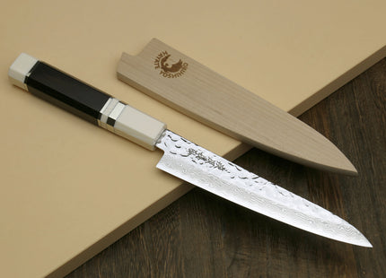 Yoshihiro VG-10 46 Layers Hammered Damascus Petty Utility Japanese Chef Knife Alternative Ivory Handle (6" (150mm))