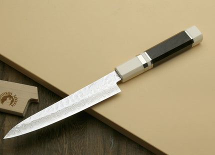 Yoshihiro VG-10 46 Layers Hammered Damascus Petty Utility Japanese Chef Knife Alternative Ivory Handle (6" (150mm))