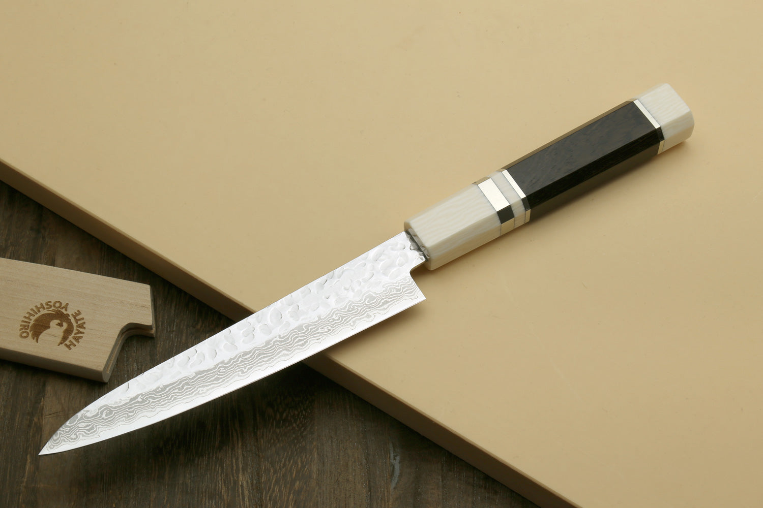 Yoshihiro VG-10 46 Layers Hammered Damascus Petty Utility Japanese Chef Knife Alternative Ivory Handle (6" (150mm))